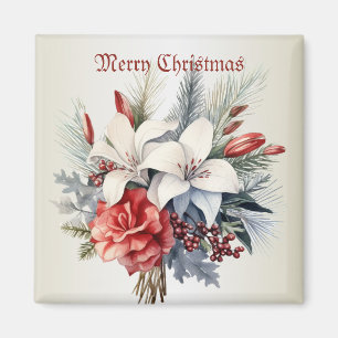 White Red Blume Weihnachten Urlaub Elegante Magnet