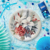 White Red Blume Weihnachten Urlaub Elegante Pappteller (Party)