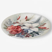 White Red Blume Weihnachten Urlaub Elegante Pappteller (Schrägansicht)