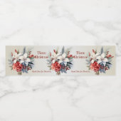 White Red Blume Weihnachten Urlaub Elegante Wasserflaschenetikett (Einzelnes Label)