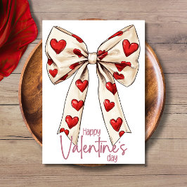 White Red Bow Blush Pink Happy Valentines Day Feiertagskarte