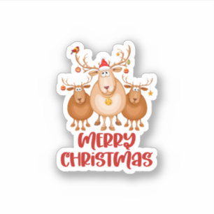 White Red Brown Niedlich Reindeer Frohe Weihnachte Aufkleber