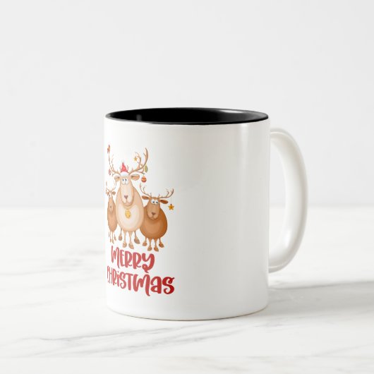 White Red Brown Niedlich Reindeer Frohe Weihnachte Zweifarbige Tasse (VorderseiteRechts)