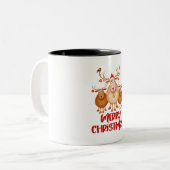 White Red Brown Niedlich Reindeer Frohe Weihnachte Zweifarbige Tasse (Vorderseite Links)