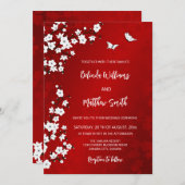White Red Cherry Blossom | Wedding Einladung (Vorne/Hinten)