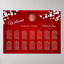White Red Chinese Wedding Seating Chart