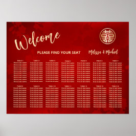 White Red Chinese Wedding Seating Chart Poster