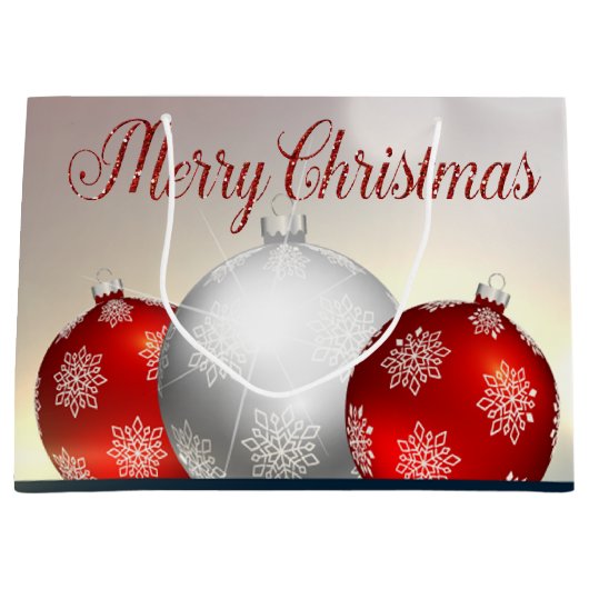 White Red Christmas Balls Schneeflocken Große Geschenktüte (Vorderseite)