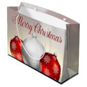 White Red Christmas Balls Schneeflocken Große Geschenktüte (Rückseite Schrägansicht)