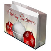 White Red Christmas Balls Schneeflocken Große Geschenktüte (Vorderseite Schrägansicht)