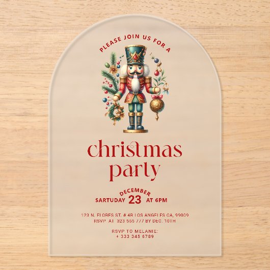White Red Christmas Nutcracker Weihnachts-Party Acryleinladungen (Vorderseite)