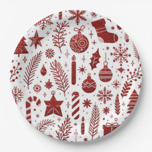 White Red Christmas Paper Plate Pappteller