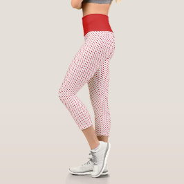 White & Red Christmas Polka Dot Pattern Capri Leggings