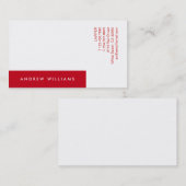 White Red Contemporary Minimalistic Business Card Visitenkarte (Vorne/Hinten)