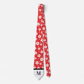 White & Red Daisies Monogramed Necktie Krawatte (Vorderseite)