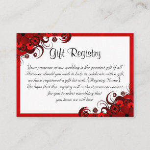 White Red Floral Mini Wedding Gift Registry Begleitkarte