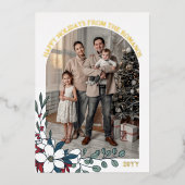 White Red Florals Arch Foto Happy Holidays Folien Feiertagskarte (Vorderseite)