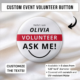 White Red Frag Me Volunteer Abzeichen Event Name T Button