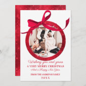 White Red Glitzer Bow Ornament Foto Weihnachten (Vorne/Hinten)