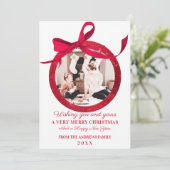 White Red Glitzer Bow Ornament Foto Weihnachten (Stehend Vorderseite)
