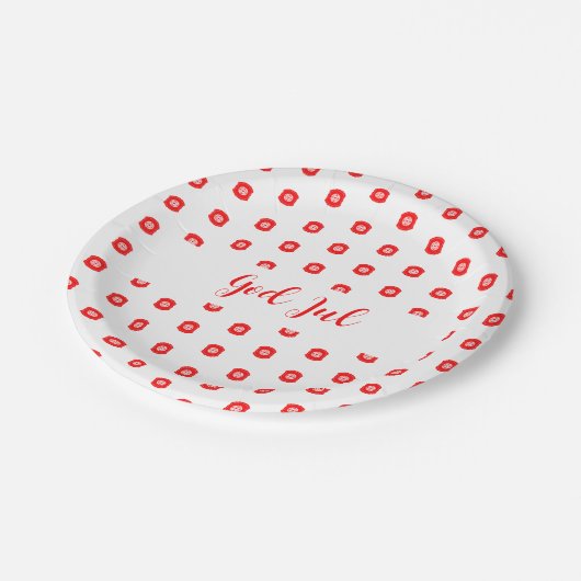 White Red God Jul Frohe Weihnachtsmuster Pappteller (Schrägansicht)