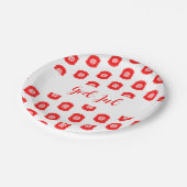 White Red God Jul Frohe Weihnachtsmuster Pappteller (Schrägansicht)