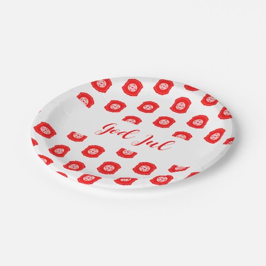 White Red God Jul Frohe Weihnachtsmuster Pappteller (Schrägansicht)