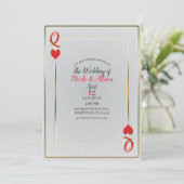White & Red Gold Königin von Hearts Elegante Hochz Einladung (Stehend Vorderseite)