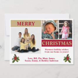 White, Red & Gold Modern 3 Foto Weihnachtskarte Feiertagskarte