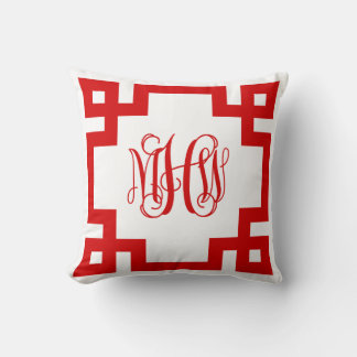 White Red Greek Key Vine Monogram DIY BG Kissen