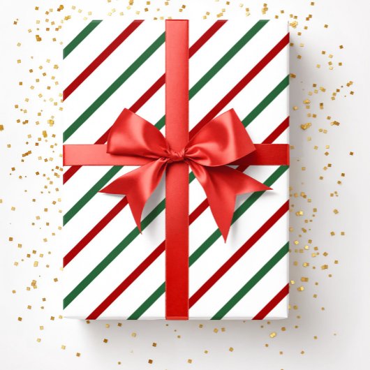 White Red Green Christmas Stripes Muster Geschenkpapier