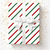 White Red Green Christmas Stripes Muster Geschenkpapier
