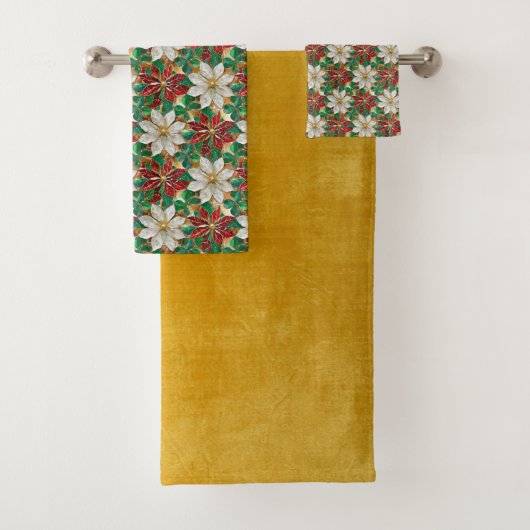 White Red Green Gold Poinsettia Badhandtuch Set (Insitu)