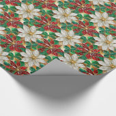 White Red Green Gold Poinsettia Geschenkpapier (Ecke)