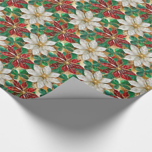 White Red Green Gold Poinsettia Geschenkpapier (Ecke)