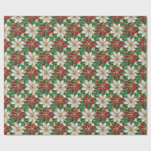 White Red Green Gold Poinsettia Geschenkpapier (Flach)