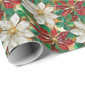 White Red Green Gold Poinsettia Geschenkpapier (Rolleneckpunkt)
