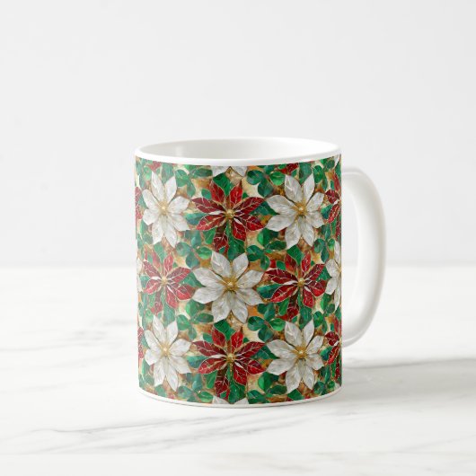 White Red Green Gold Poinsettia Kaffeetasse (VorderseiteRechts)