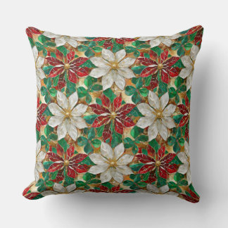 White Red Green Gold Poinsettia Kissen