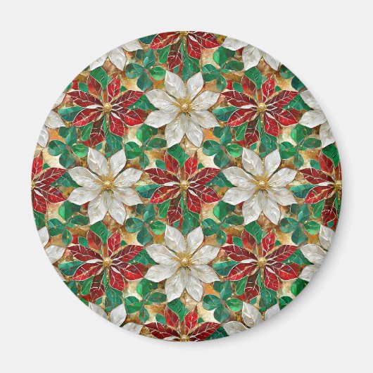 White Red Green Gold Poinsettia Magnet (Vorne)