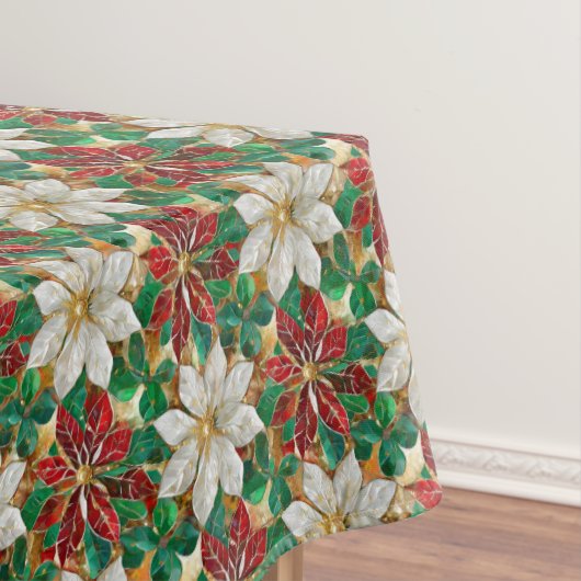 White Red Green Gold Poinsettia Tischdecke (Beispiel)