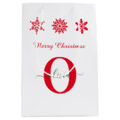 White Red Green Monogram Script Frohe Weihnachten Mittlere Geschenktüte (Vorderseite)