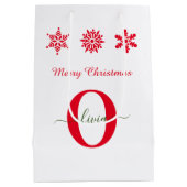 White Red Green Monogram Script Frohe Weihnachten Mittlere Geschenktüte (Rückseite)