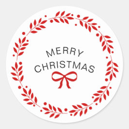 White & Red Modern Frohe Weihnachten Runder Aufkleber