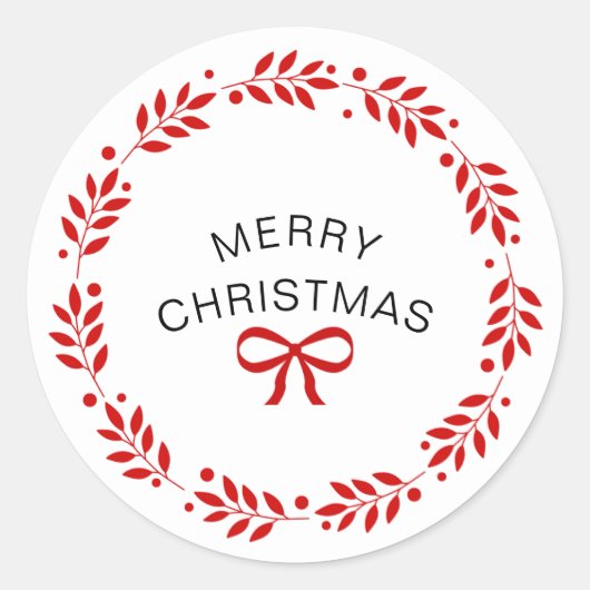White & Red Modern Frohe Weihnachten Runder Aufkleber (Vorderseite)