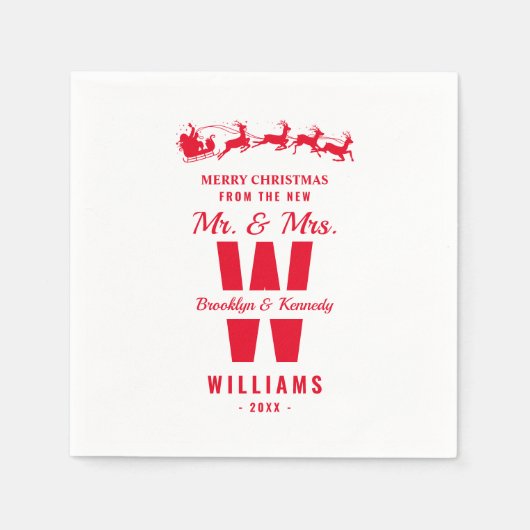White Red Monogram hat Mr. und Mrs. Christmas neu  Serviette (Vorderseite)