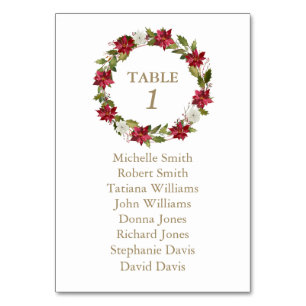 White Red Poinsettia Taufen Seating Chart Tischnummer