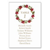 White Red Poinsettia Taufen Seating Chart Tischnummer (Rückseite)