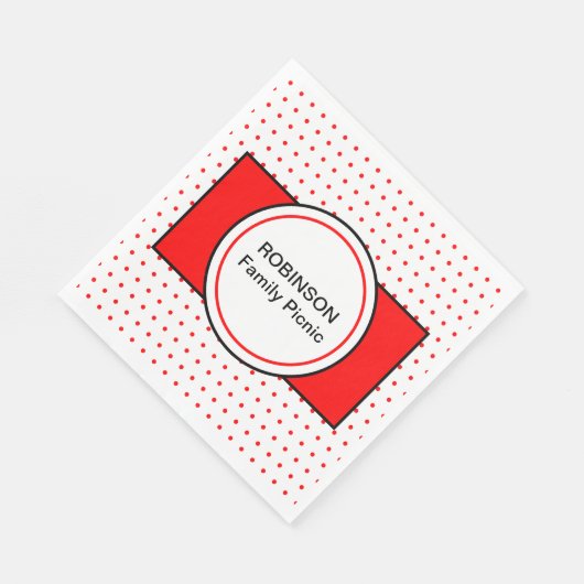 White Red Polka Dots Family Name Picnic Serviette (Ecke)