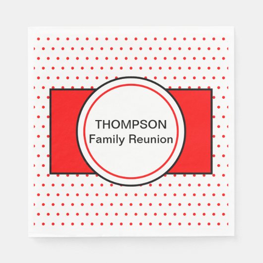 White Red Polka Dots Family Name Wiedersehen Serviette (Vorderseite)